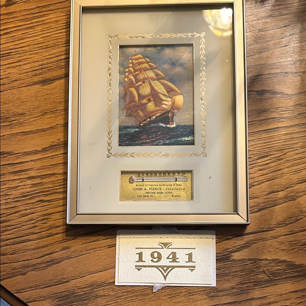 Vintage advertising thermometer John A. Pierce Insurance Co. Boston original box